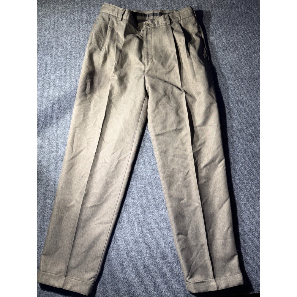 Savane Synatural Dress Pants Mens 34x32 Taupe‎ Excellent Double Pleated Cuffed